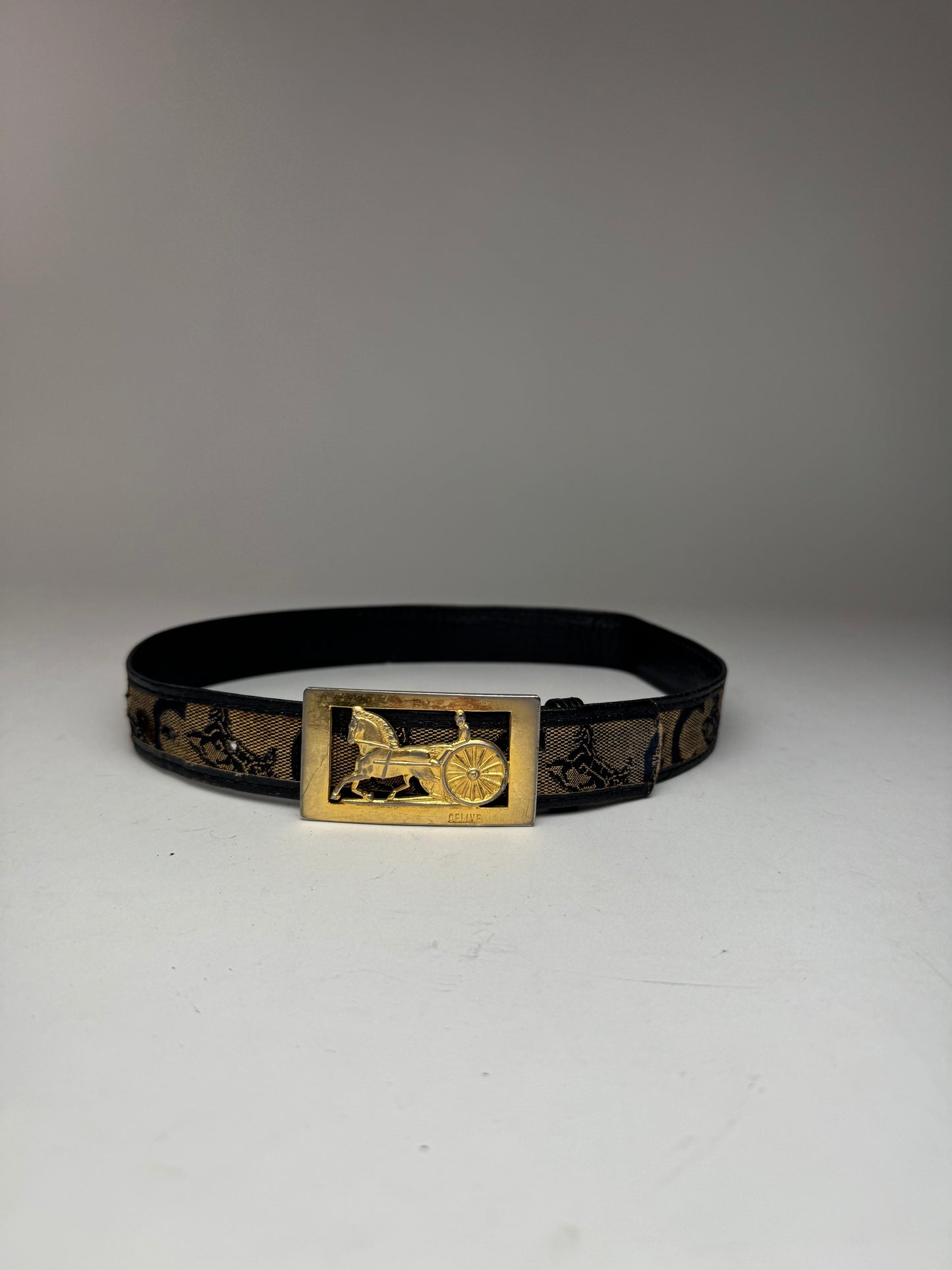 Vintage Celine Macadam Leather belt grey black