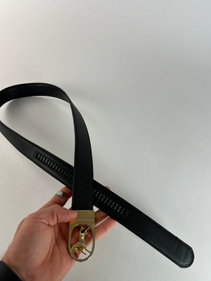 Vintage Celine Paris Carriage Logo Leather Belt Black