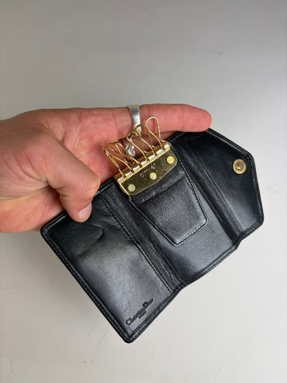 Vintage Dior Leather Card Holder Black Gold