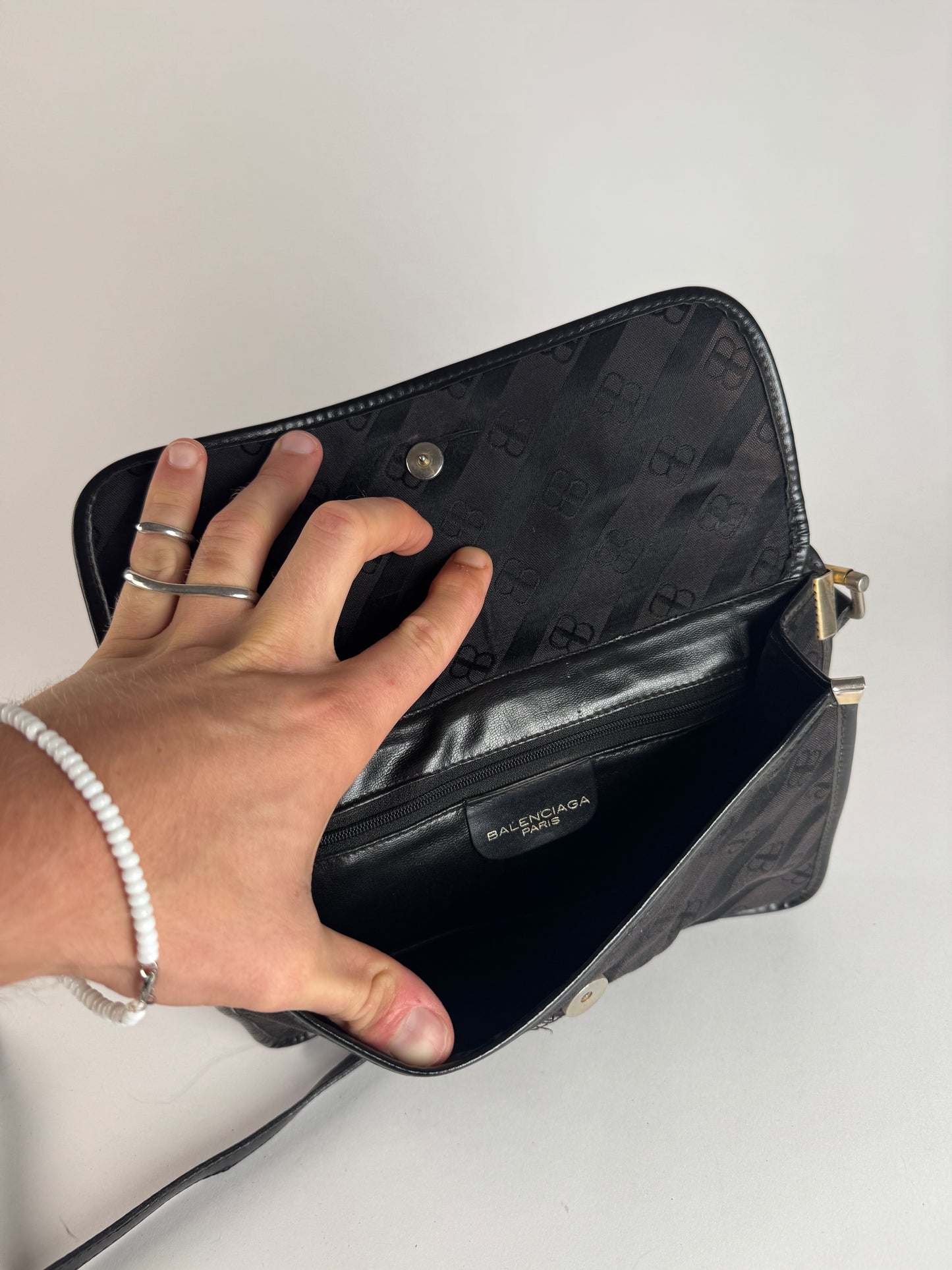 Vintage Balenciaga Monogram Crossbody Bag black