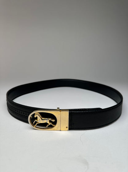 Vintage Celine Paris Carriage Logo Leather Belt Black