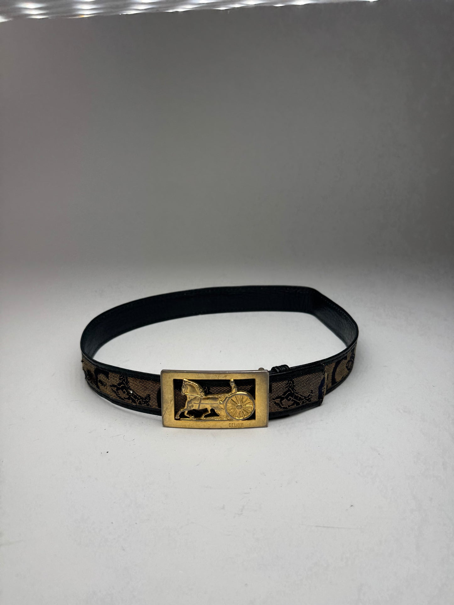 Vintage Celine Macadam Leather belt grey black