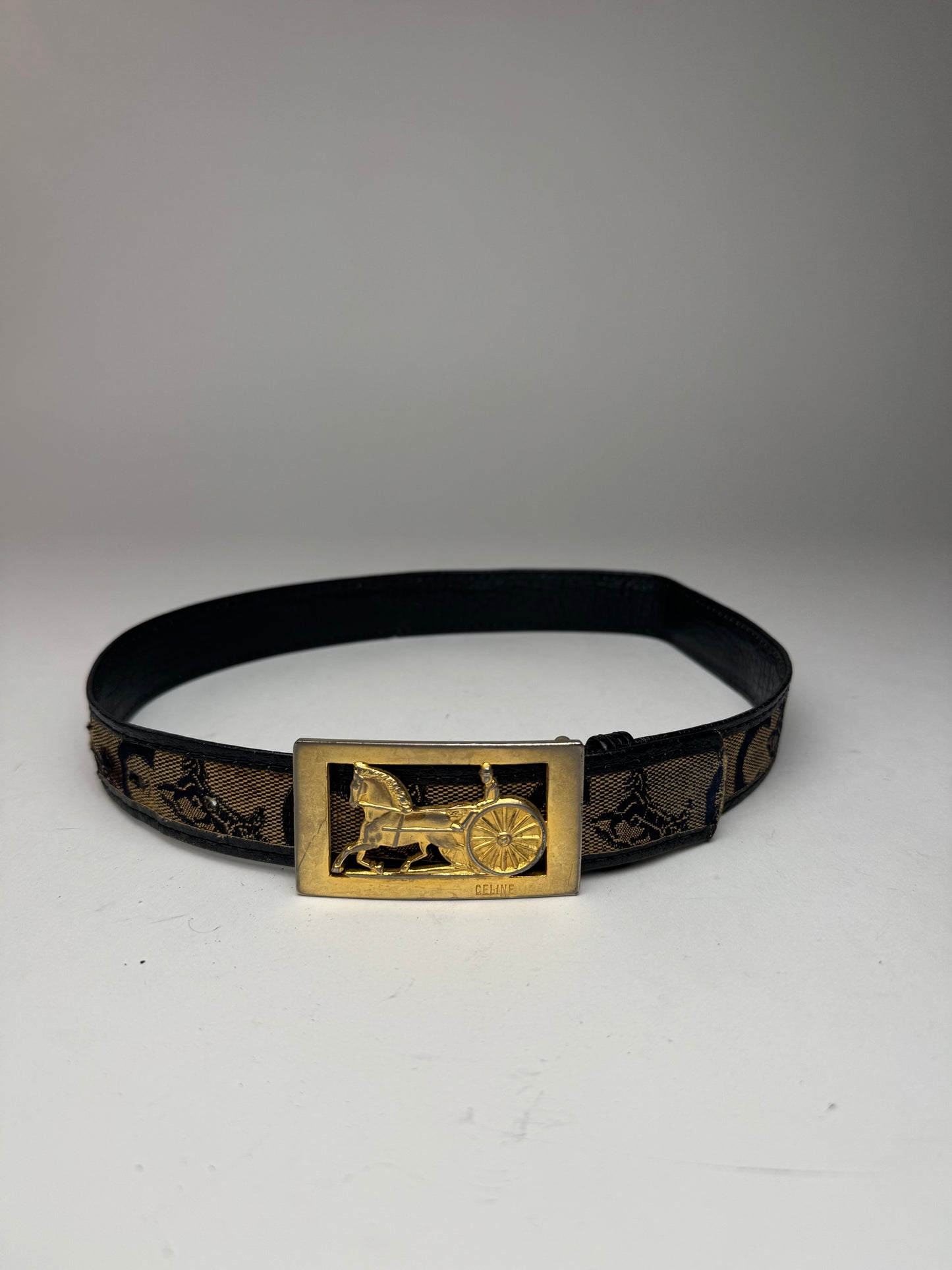 Vintage Celine Macadam Leather belt grey black