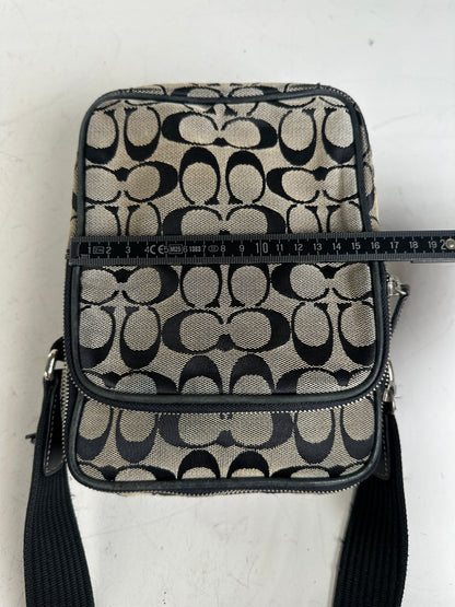 Vintage Coach Canvas Crossbody Bag Beige Black Silver