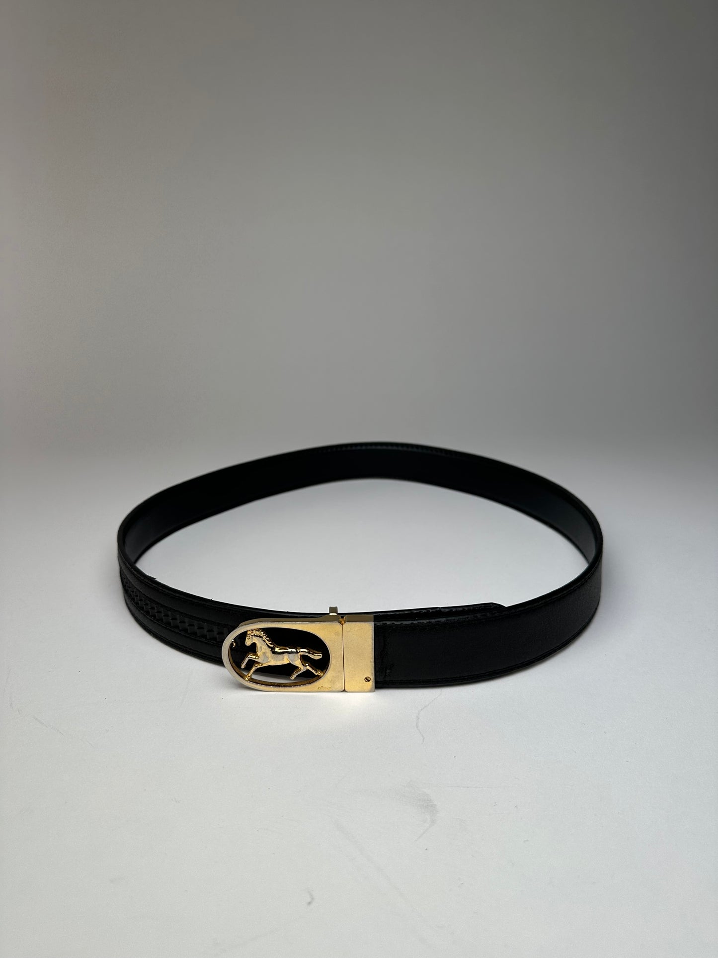 Vintage Celine Paris Carriage Logo Leather Belt Black