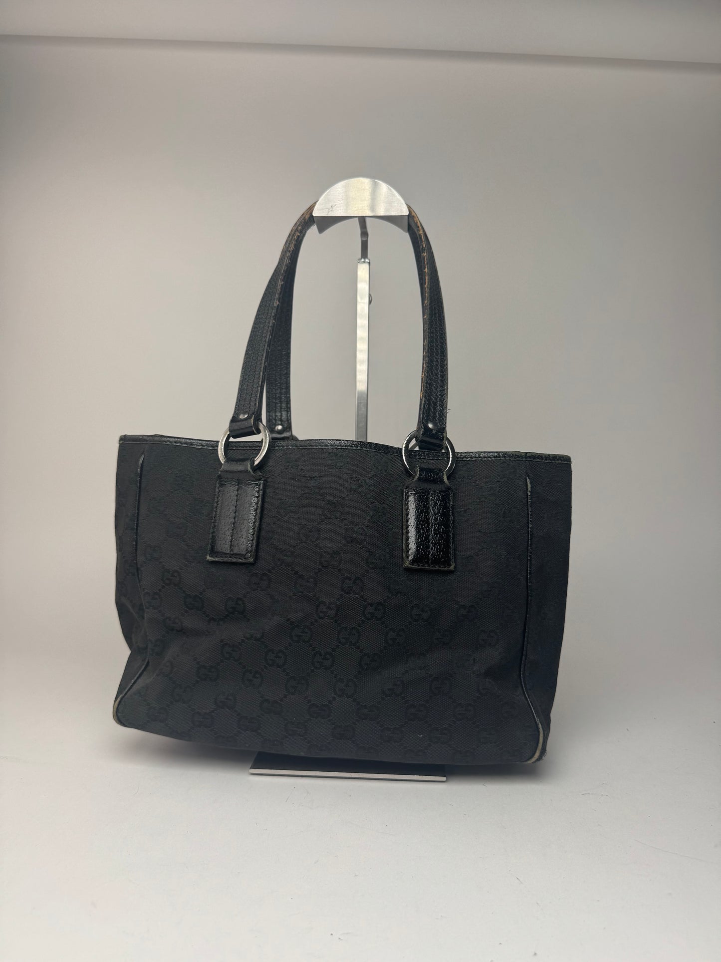 Vintage Gucci Monogram Leather canvas tote bag black