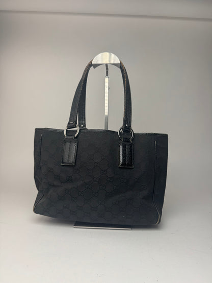 Vintage Gucci Monogram Leather canvas tote bag black