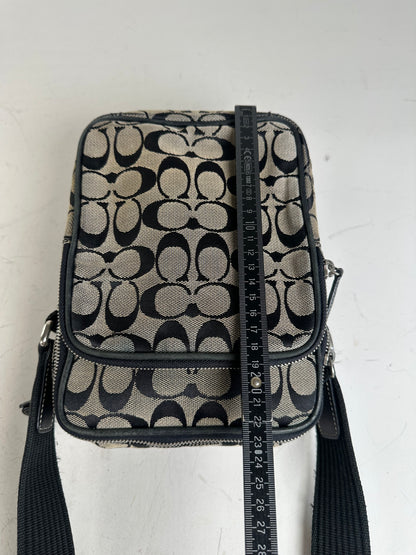 Vintage Coach Canvas Crossbody Bag Beige Black Silver