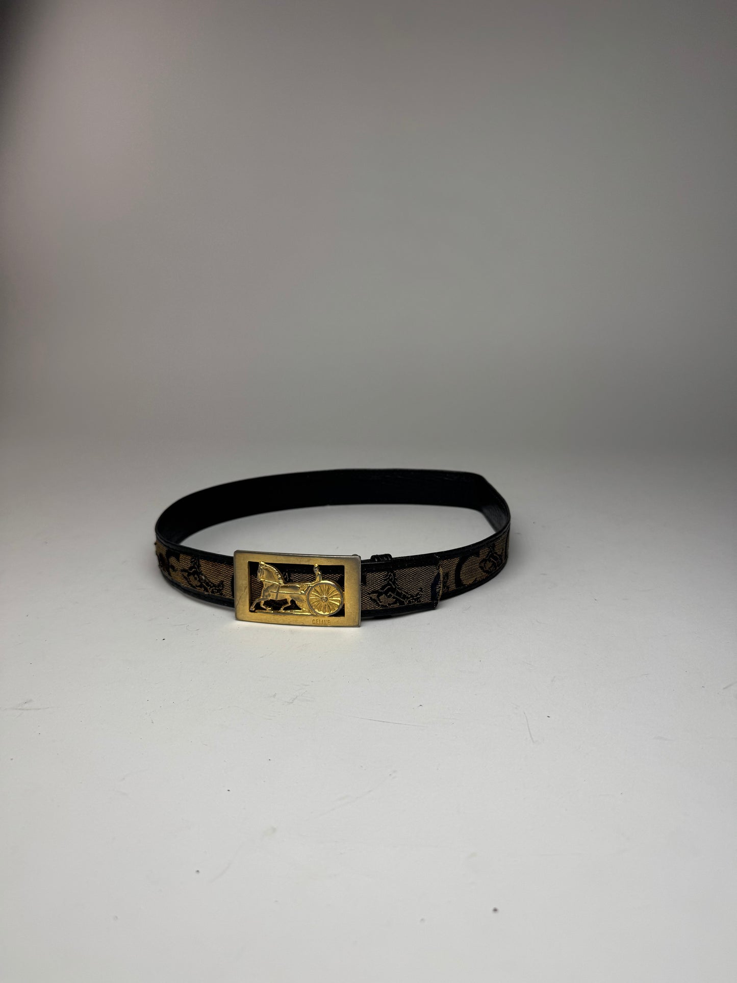 Vintage Celine Macadam Leather belt grey black