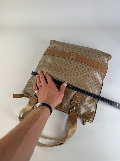 Vintage Celine Macadam Canvas Tote Bag Tan Beige Gold