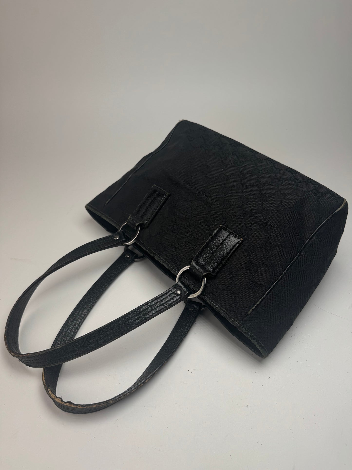 Vintage Gucci Monogram Leather canvas tote bag black