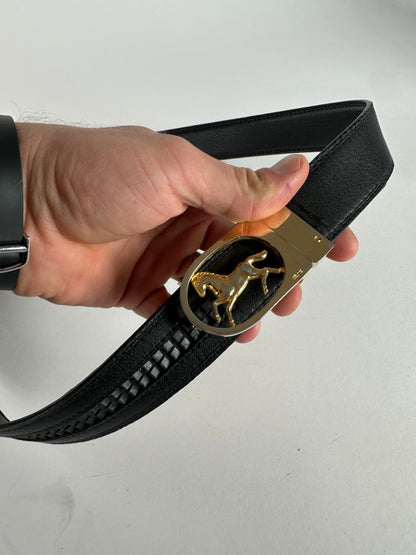 Vintage Celine Paris Carriage Logo Leather Belt Black