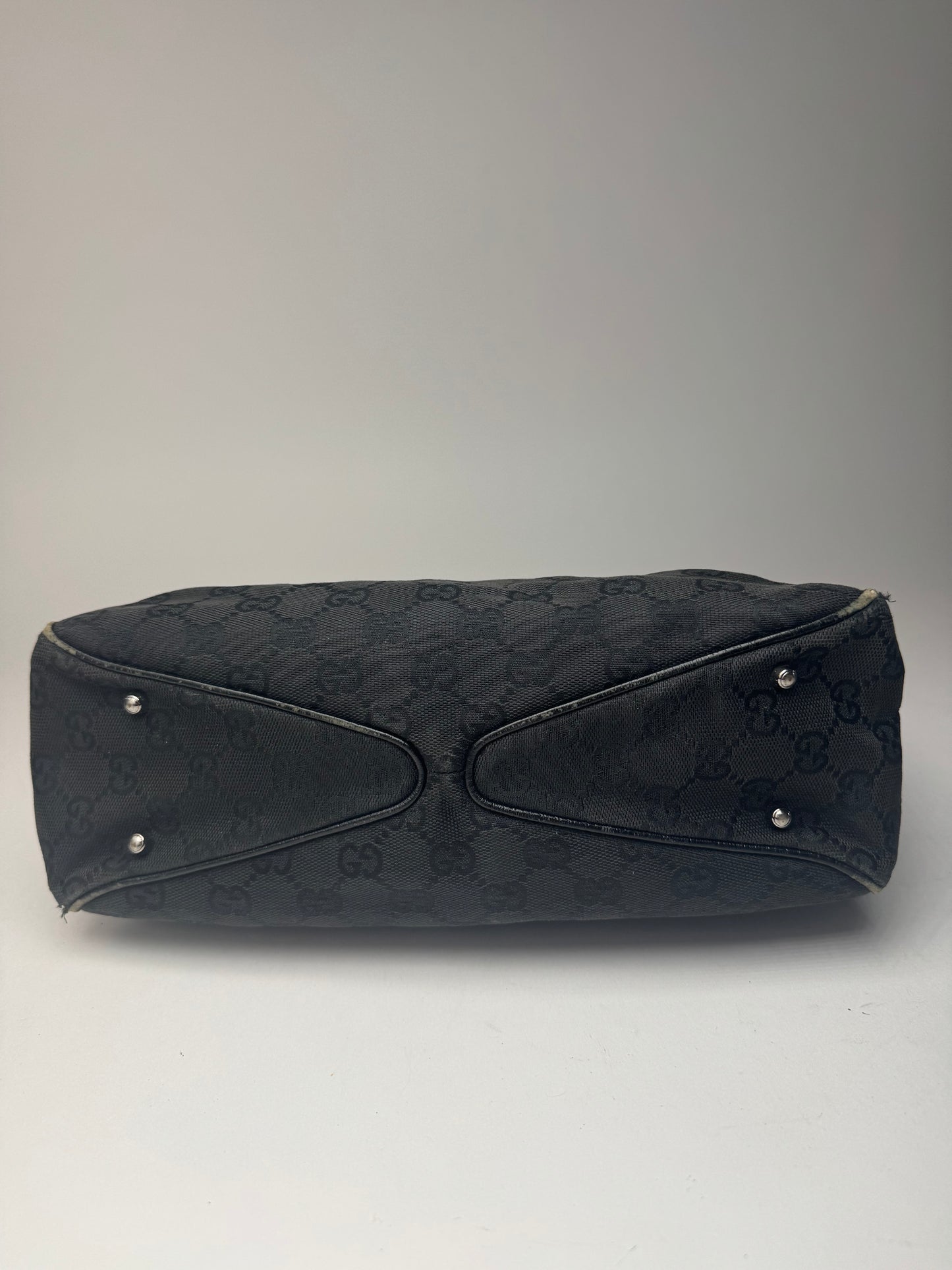 Vintage Gucci Monogram Leather canvas tote bag black