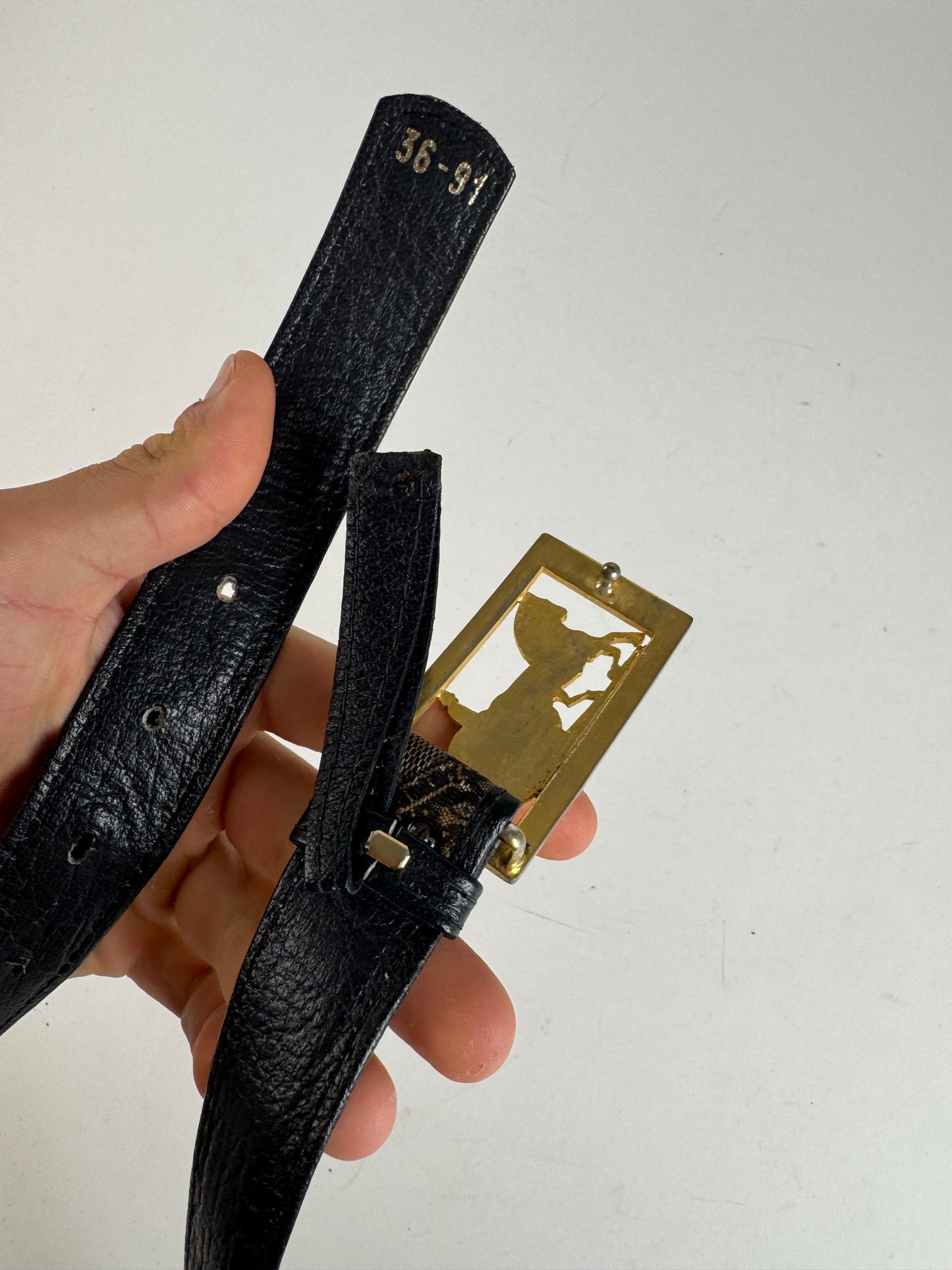 Vintage Celine Macadam Leather belt grey black