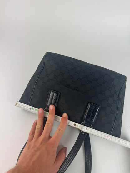 Vintage Gucci Monogram Leather canvas tote bag black