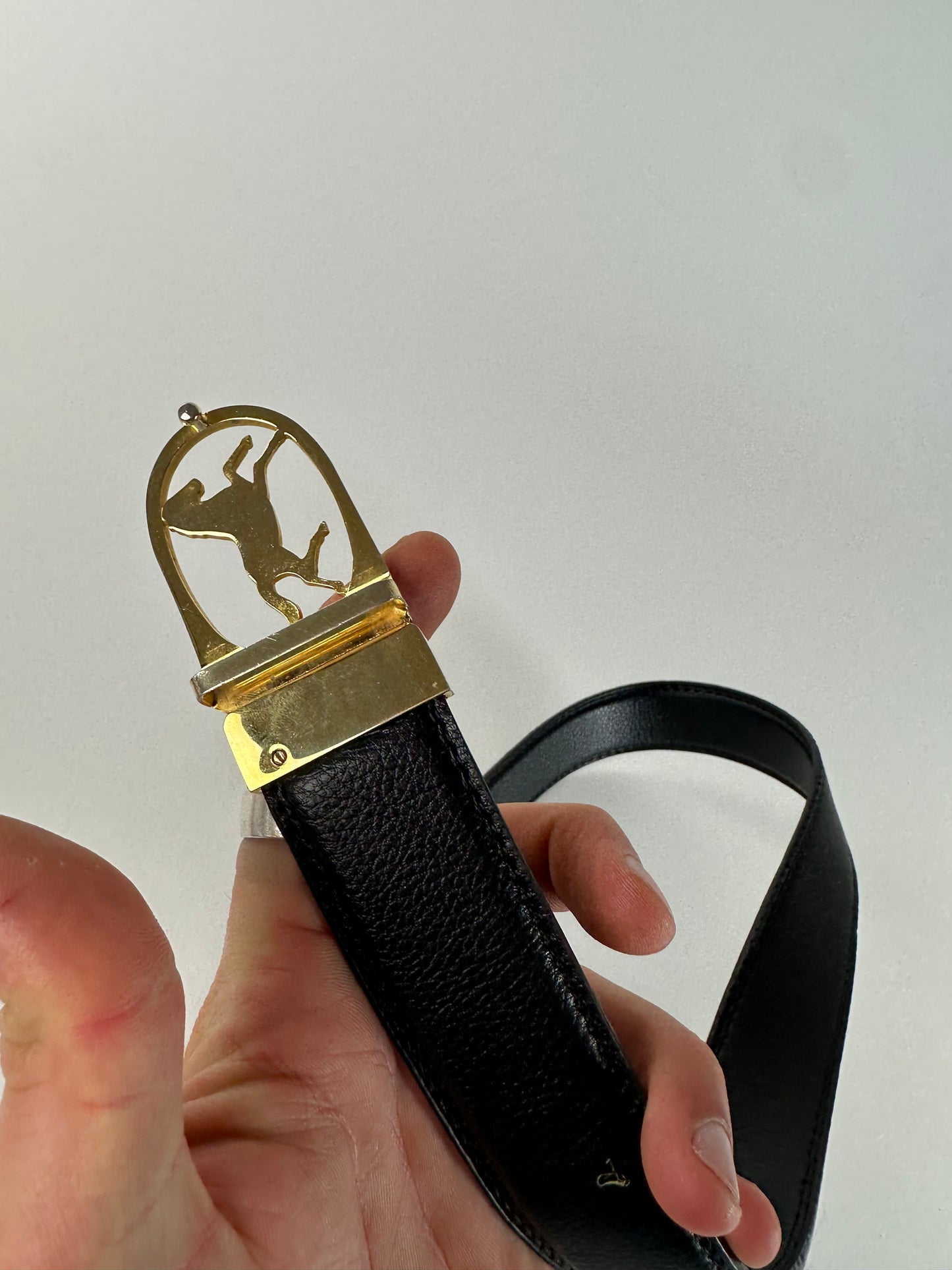 Vintage Celine Paris Carriage Logo Leather Belt Black