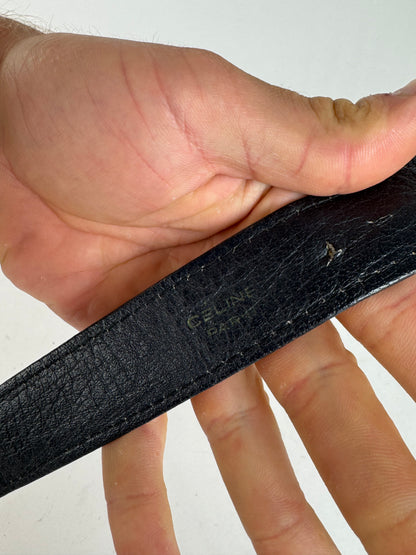 Vintage Celine Macadam Leather belt grey black