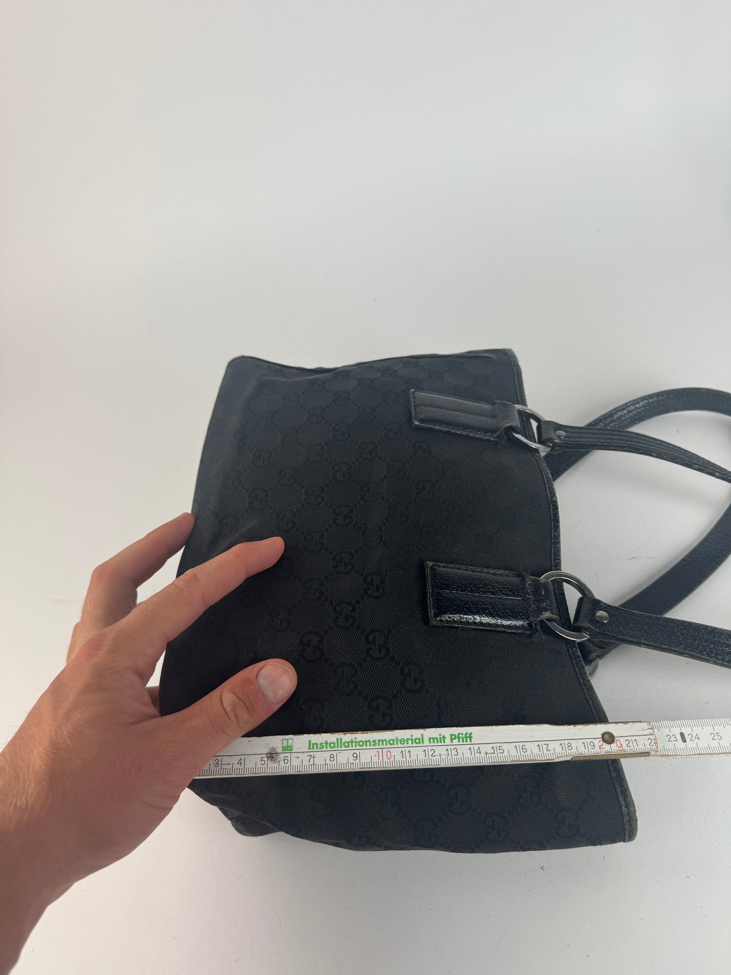 Vintage Gucci Monogram Leather canvas tote bag black