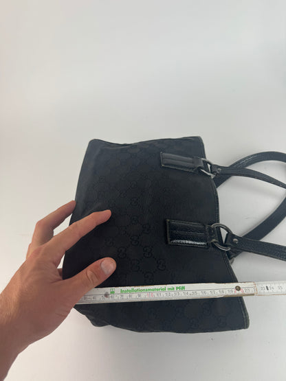 Vintage Gucci Monogram Leather canvas tote bag black