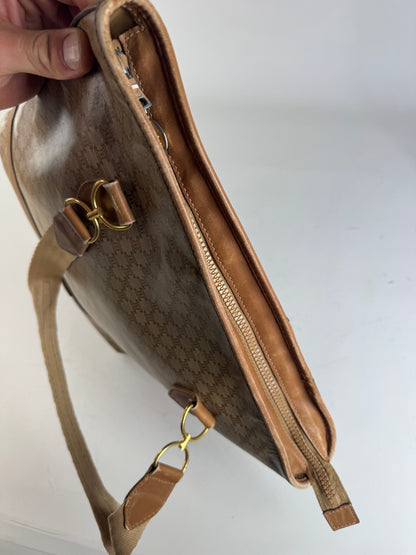 Vintage Celine Macadam Canvas Tote Bag Tan Beige Gold