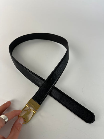 Vintage Celine Paris Carriage Logo Leather Belt Black