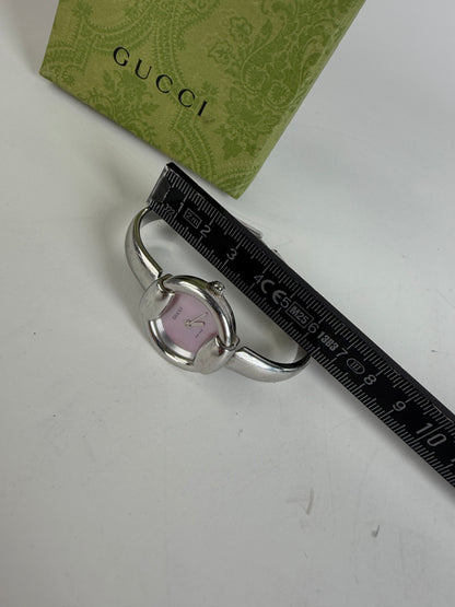 Vintage Gucci Stainless Steel Bracelet Watch Pink Dial Silver
