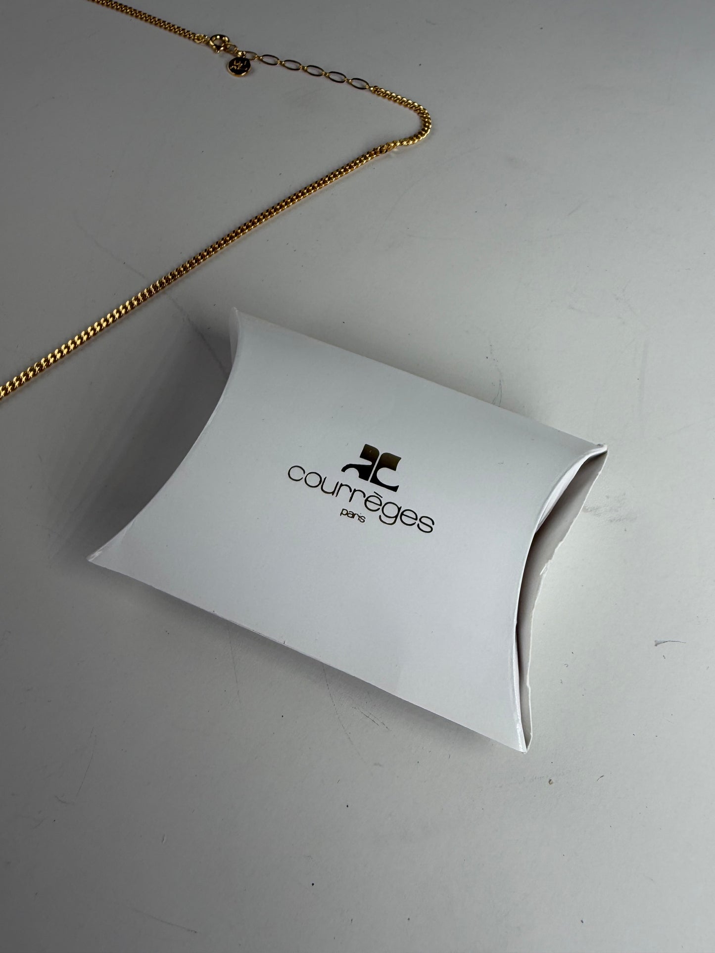 Vintage Courreges Logo Pendant Necklace Gold-Tone Metal
