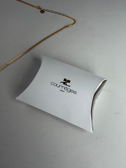 Vintage Courreges Logo Pendant Necklace Gold-Tone Metal