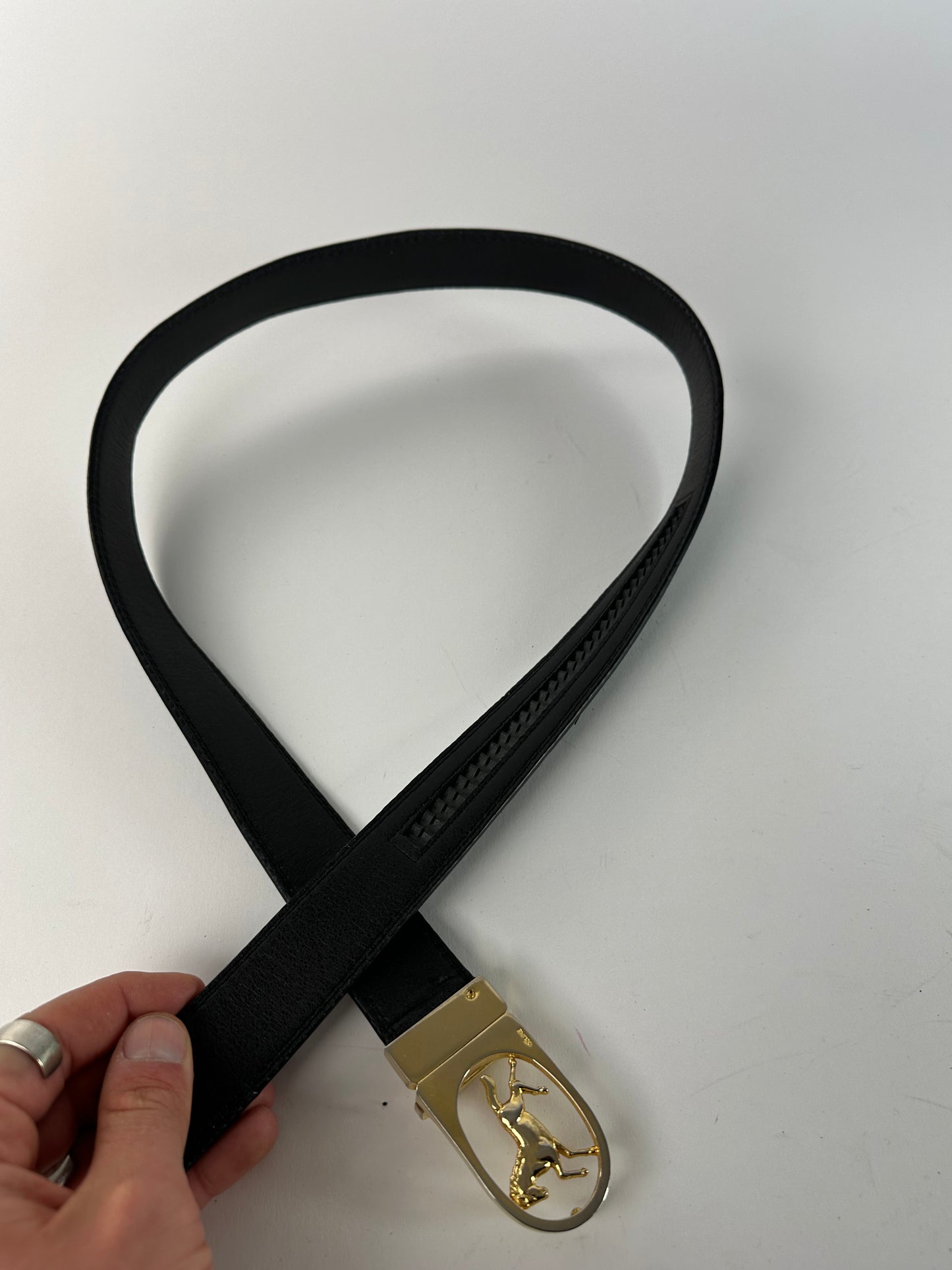 Vintage Celine Paris Carriage Logo Leather Belt Black