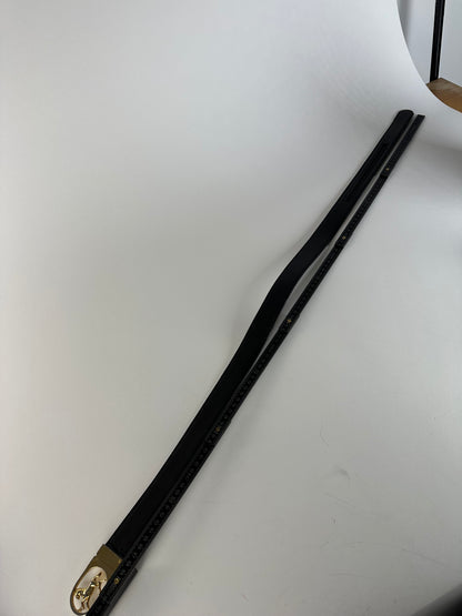 Vintage Celine Paris Carriage Logo Leather Belt Black