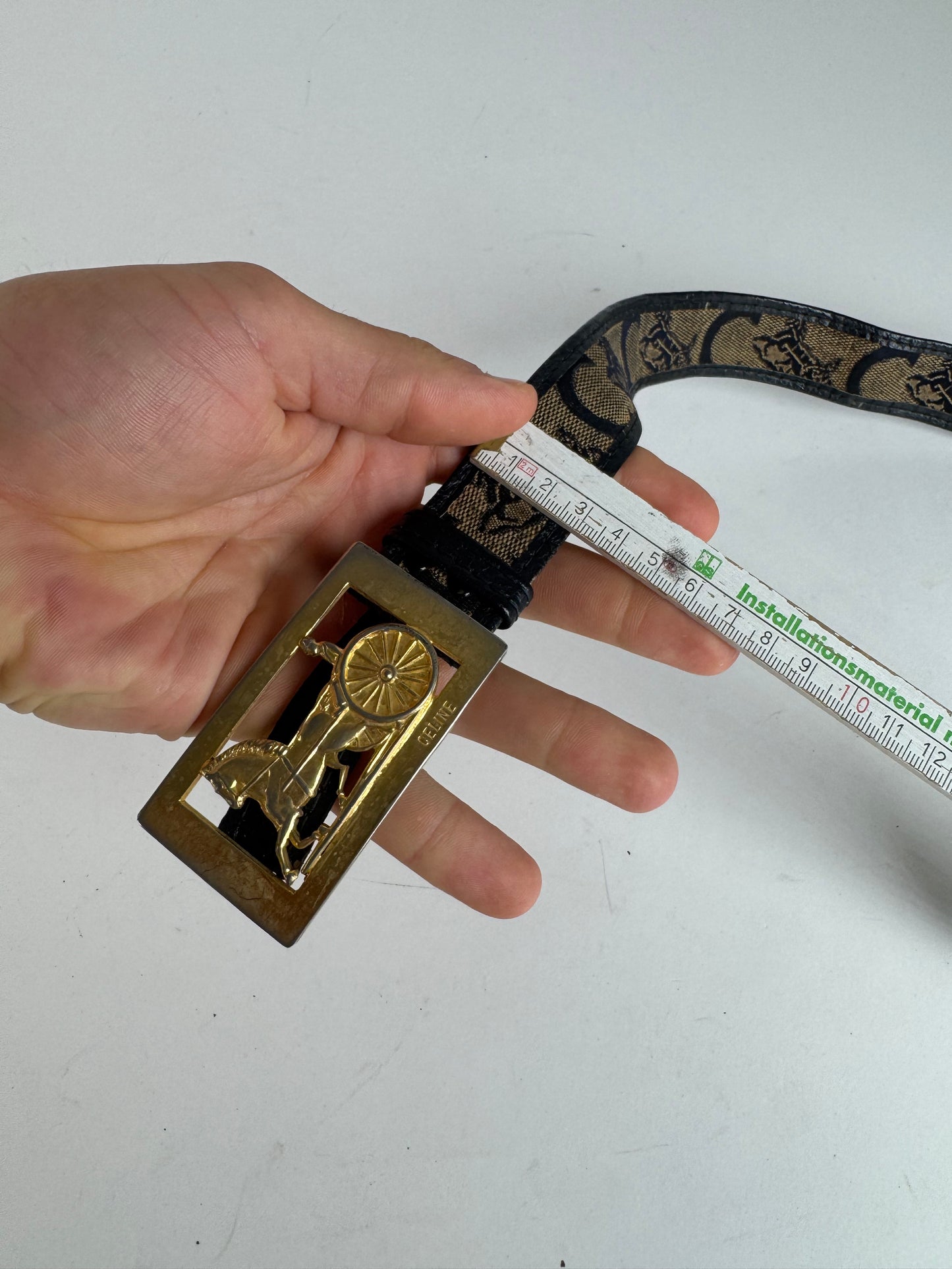 Vintage Celine Macadam Leather belt grey black