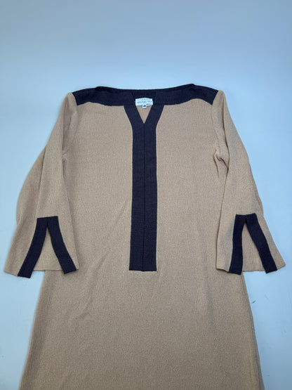 Vintage Balenciaga Rayon Knit Dress Beige Navy M