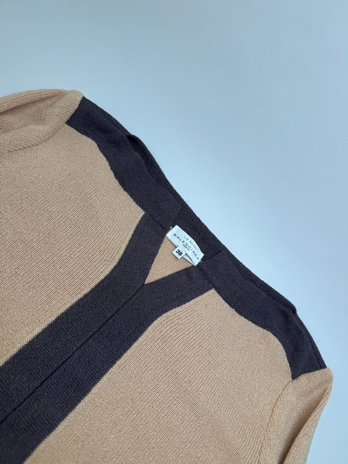 Vintage Balenciaga Rayon Knit Dress Beige Navy M