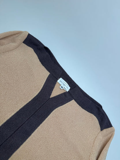 Vintage Balenciaga Rayon Knit Dress Beige Navy M