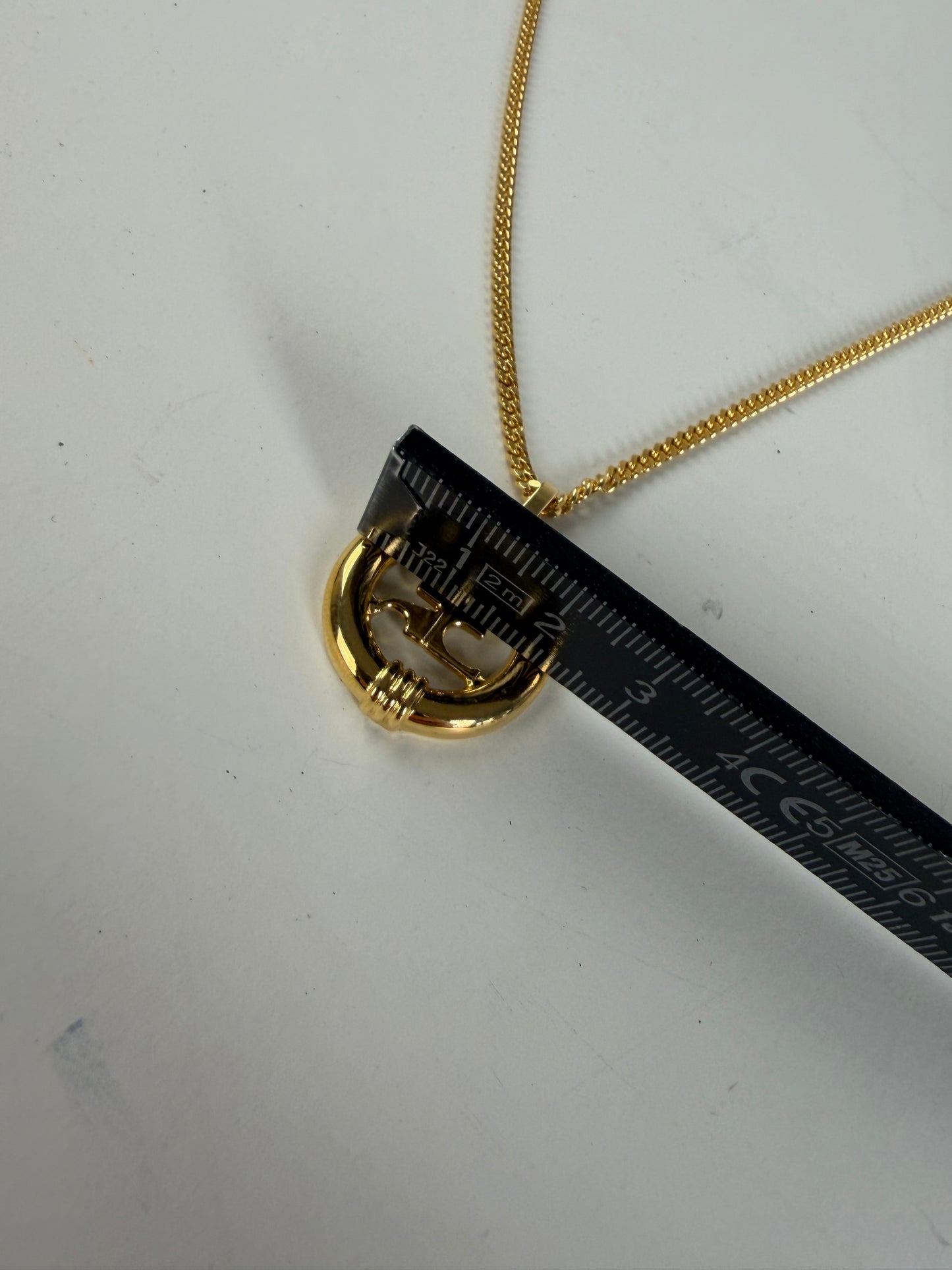 Vintage Courreges Logo Pendant Necklace Gold-Tone Metal