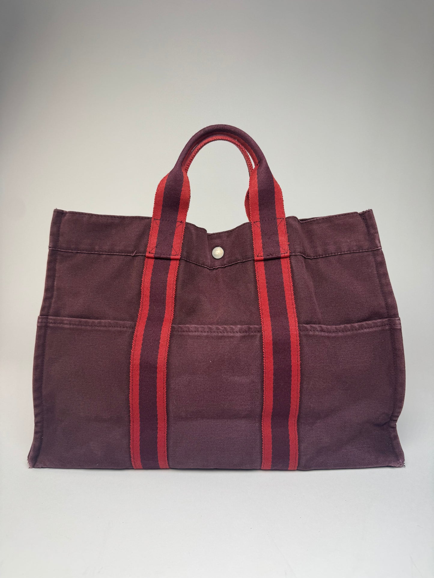 Vintage Hermes Canvas Tote Bag Purple Red
