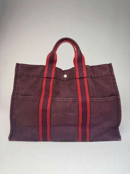 Vintage Hermes Canvas Tote Bag Purple Red