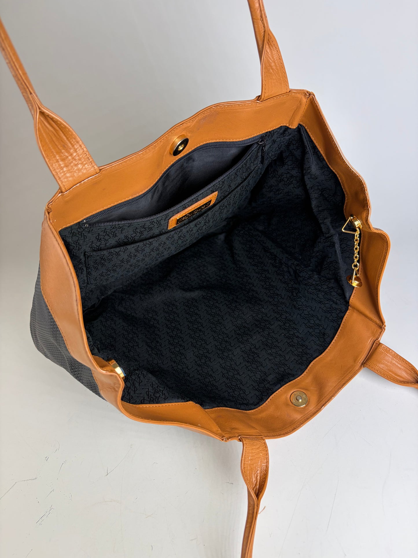Vintage Yves Saint Laurent Textured Fabric Tote Black Tan