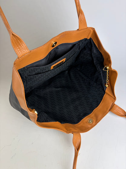 Vintage Yves Saint Laurent Textured Fabric Tote Black Tan