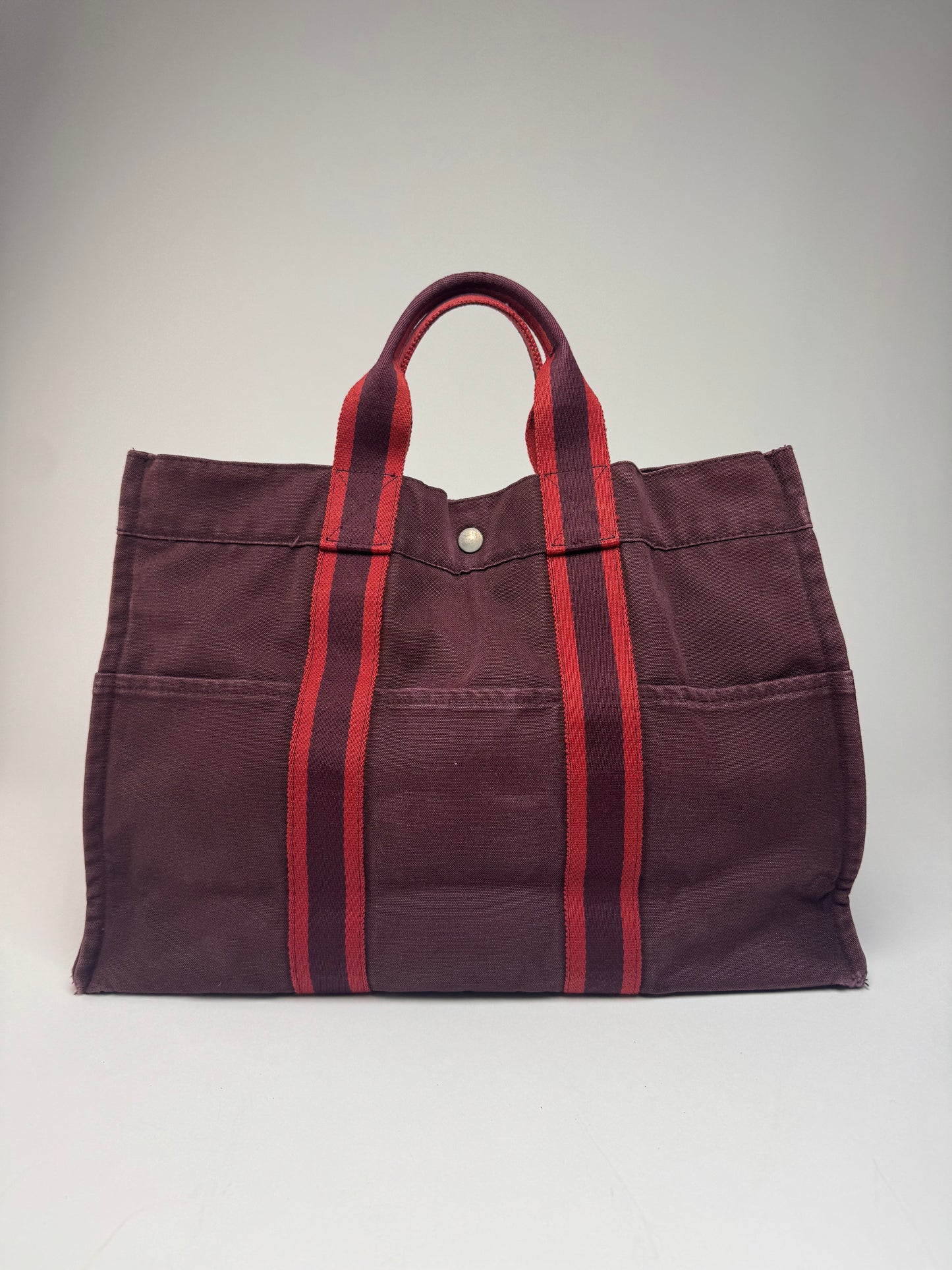 Vintage Hermes Canvas Tote Bag Purple Red