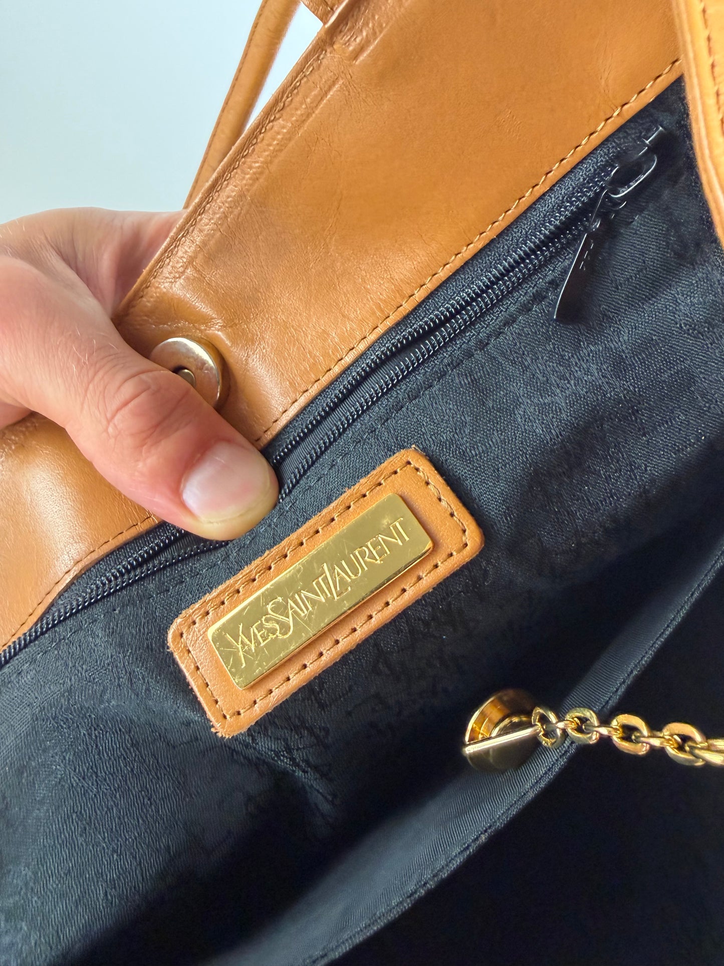 Vintage Yves Saint Laurent Textured Fabric Tote Black Tan