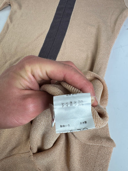 Vintage Balenciaga Rayon Knit Dress Beige Navy M