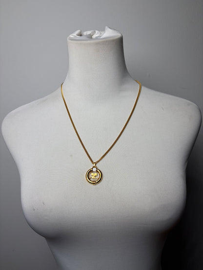 Vintage Courreges Logo Pendant Necklace Gold-Tone Metal