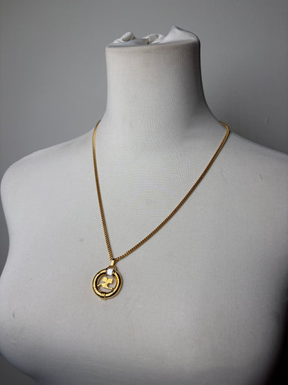 Vintage Courreges Logo Pendant Necklace Gold-Tone Metal