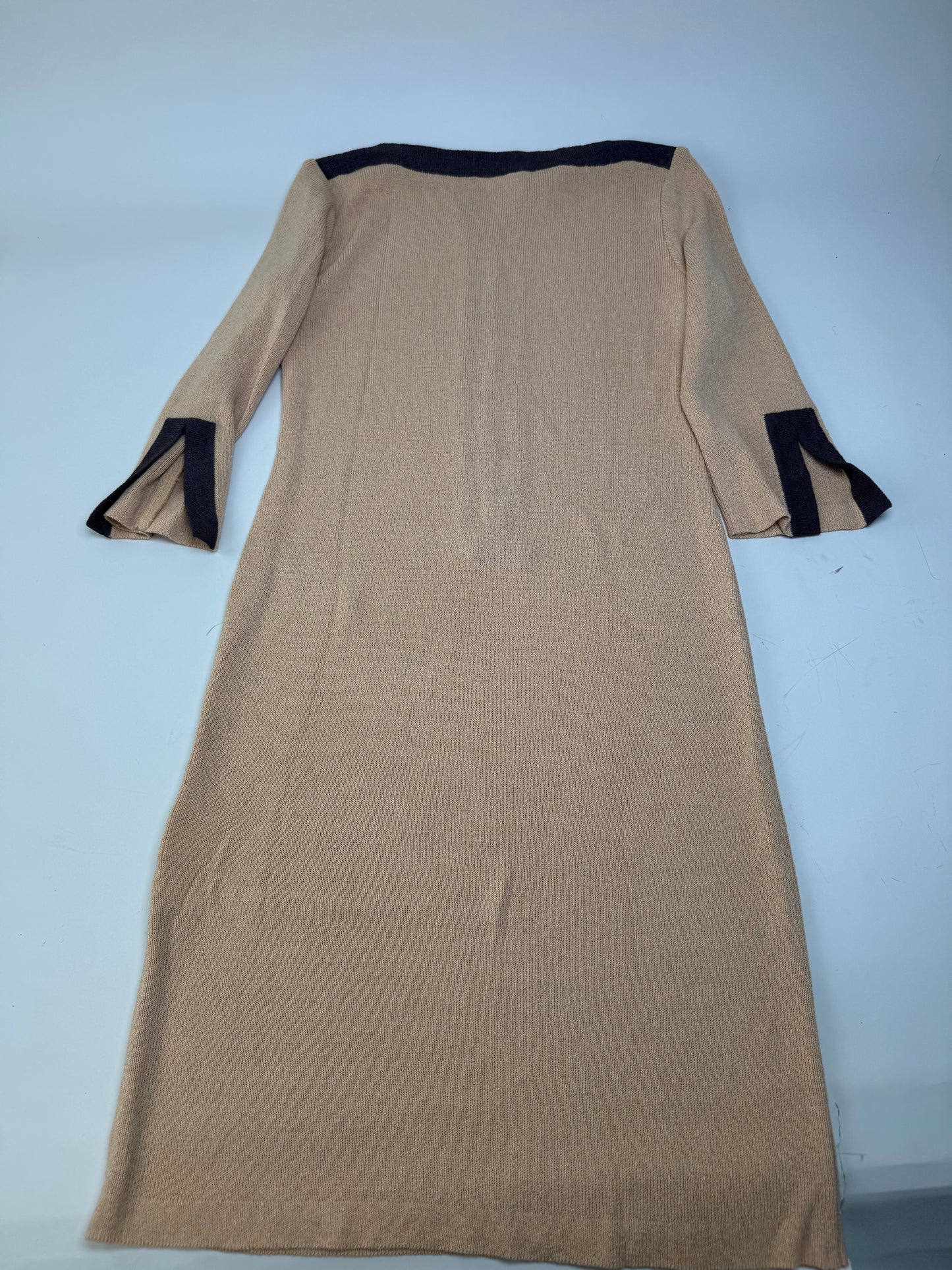 Vintage Balenciaga Rayon Knit Dress Beige Navy M
