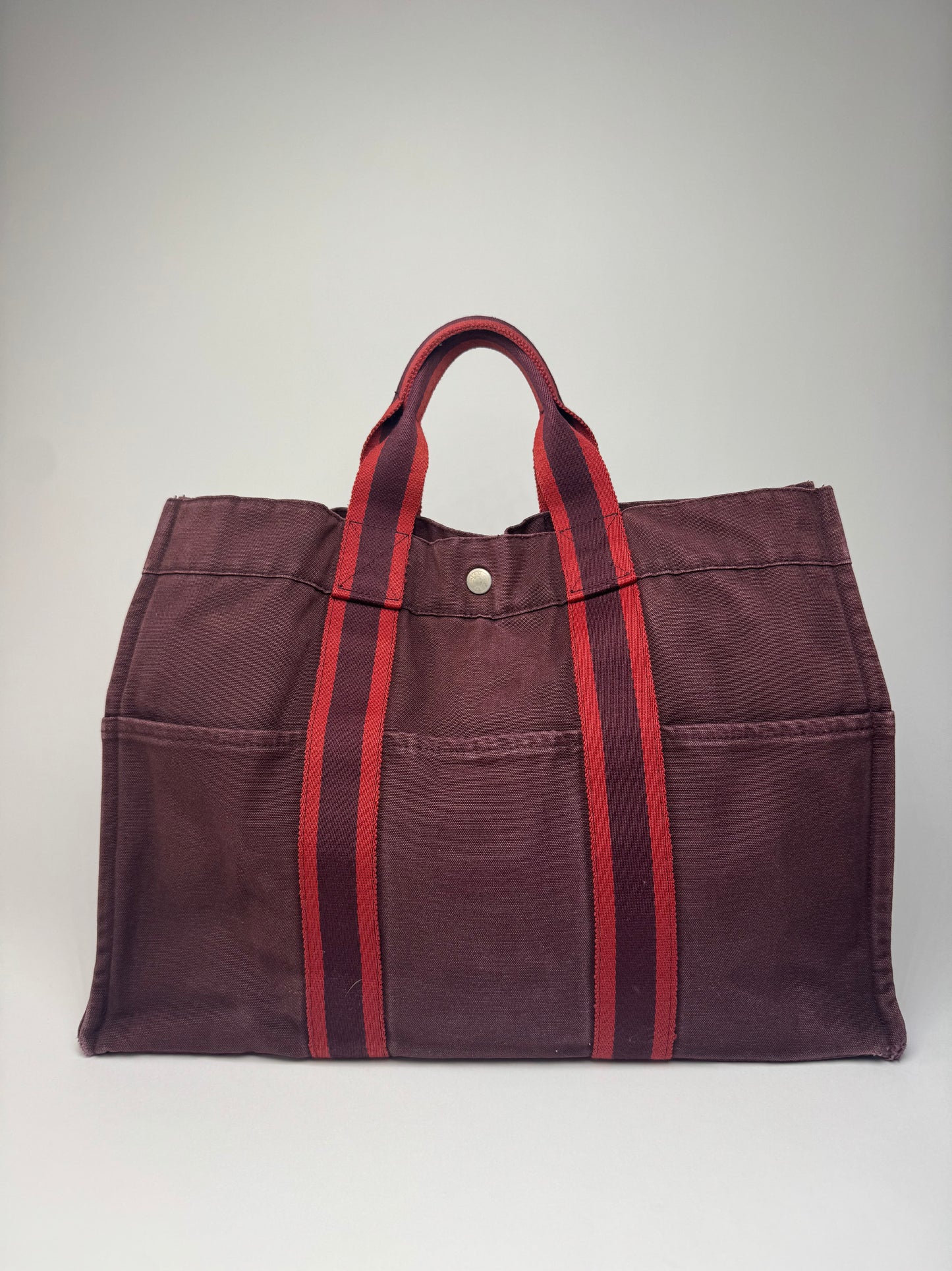 Vintage Hermes Canvas Tote Bag Purple Red