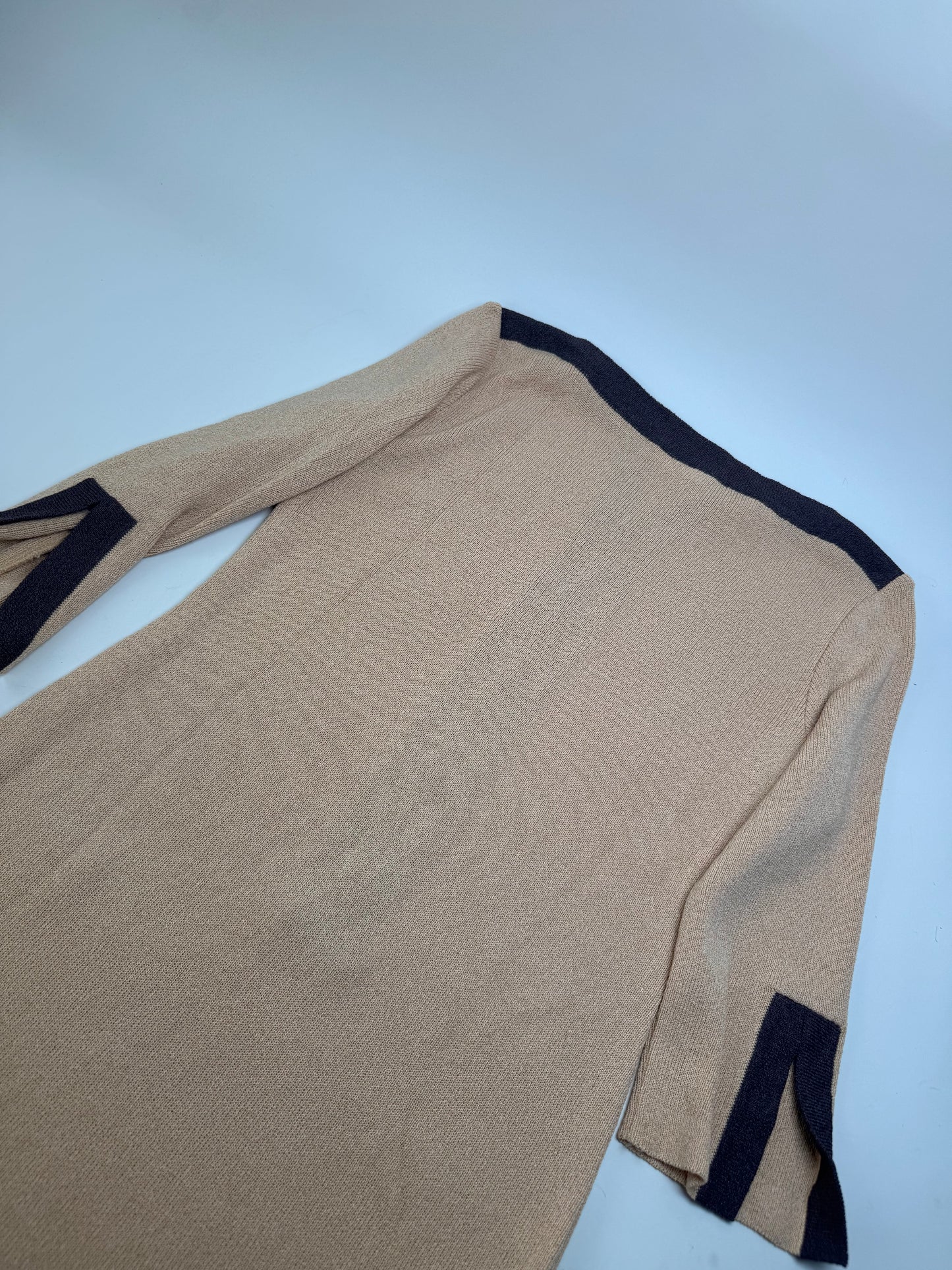 Vintage Balenciaga Rayon Knit Dress Beige Navy M