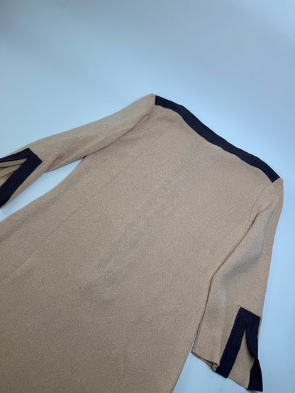 Vintage Balenciaga Rayon Knit Dress Beige Navy M