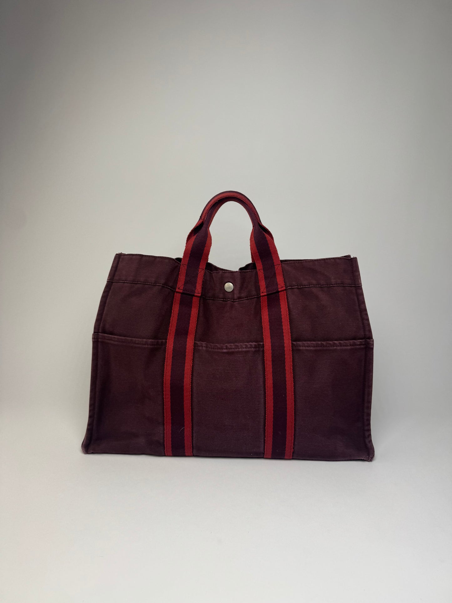 Vintage Hermes Canvas Tote Bag Purple Red