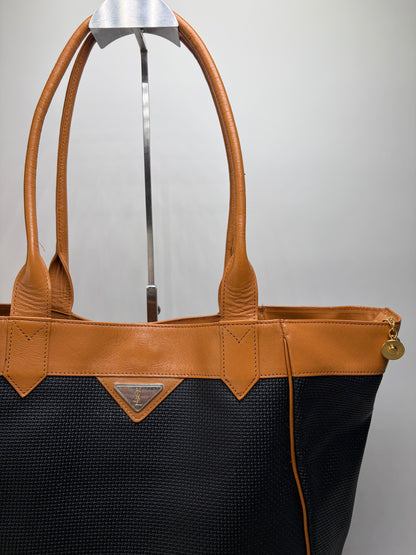 Vintage Yves Saint Laurent Textured Fabric Tote Black Tan